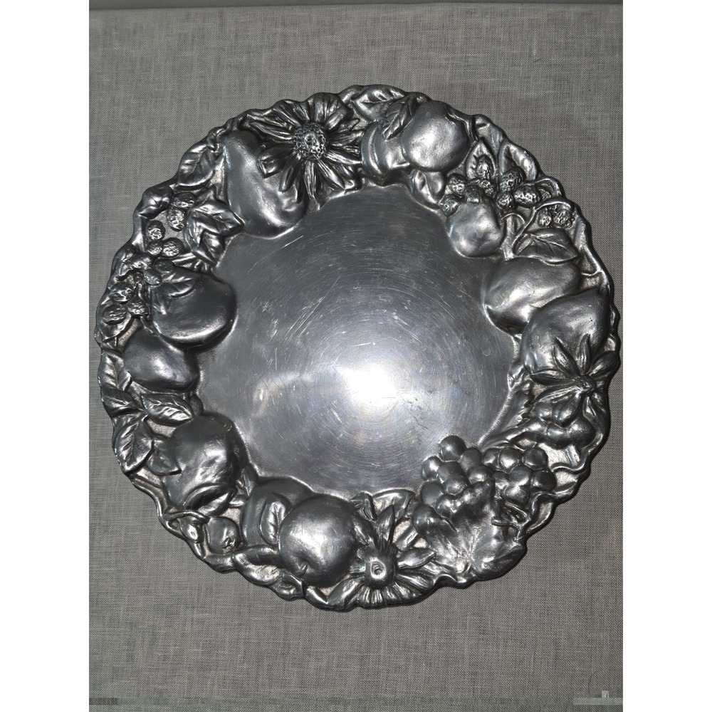 Vintage Pewtarex Fruit And Floral Heavy Serving Display Tray 12.5 Inch York PA